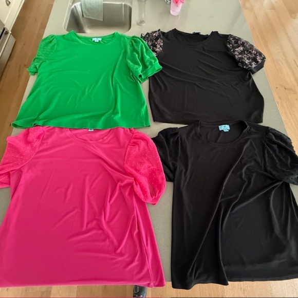 Bundle 4 CeCe Women's Mixed Media Puff Sheer Short Sleeve Knit Tops - Picture 1 of 10